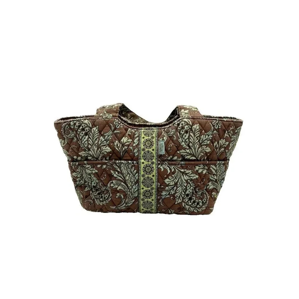 Maggi B Quilted Purse Brown And Green Five Pocket Handbag Floral Geometric